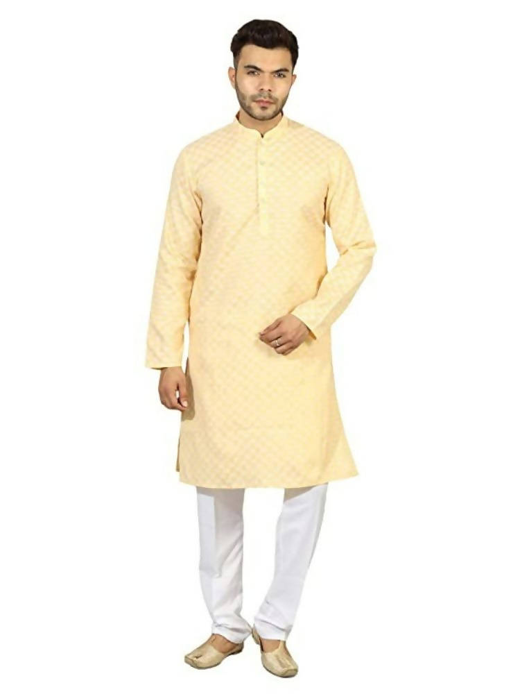 Uri And Mackenzie Mens Casual Cotton Blend kurta Pajama Set (Light Yellow)