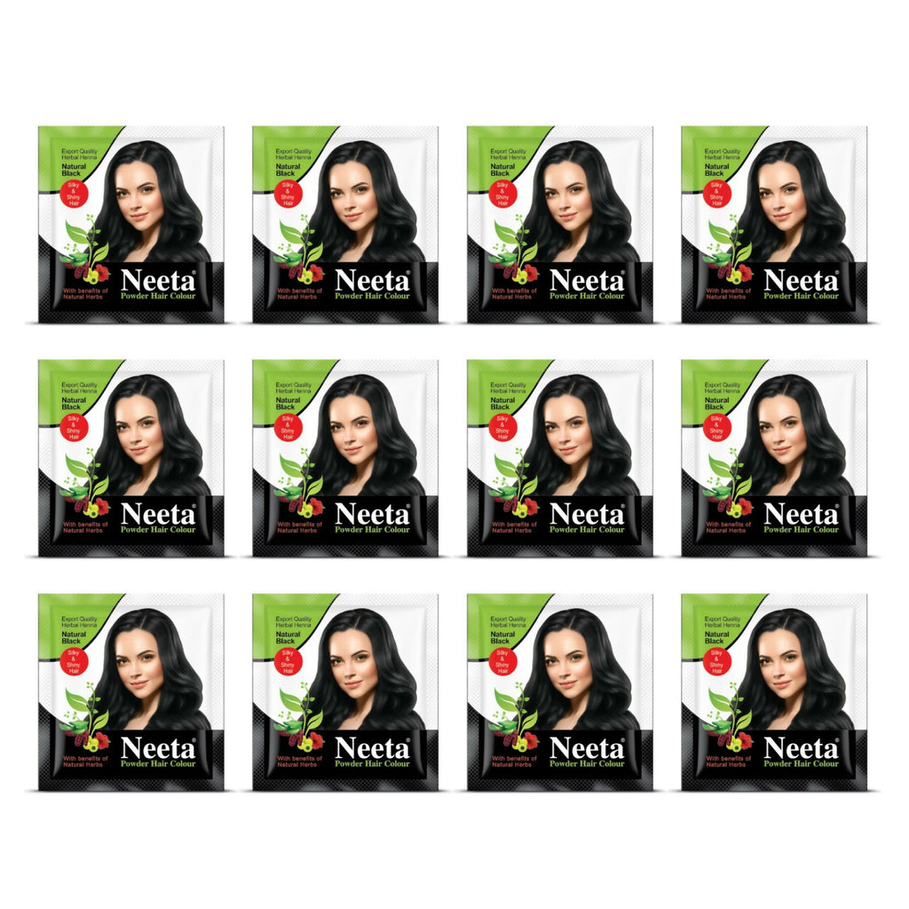 Neeta Hair Color Powder Natural Henna Based Hair Color (Pack of 12) Natural Black