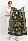 Mominos Fashion Moeza Women's Banarsi Silk All Over Woven Design Black Dupatta