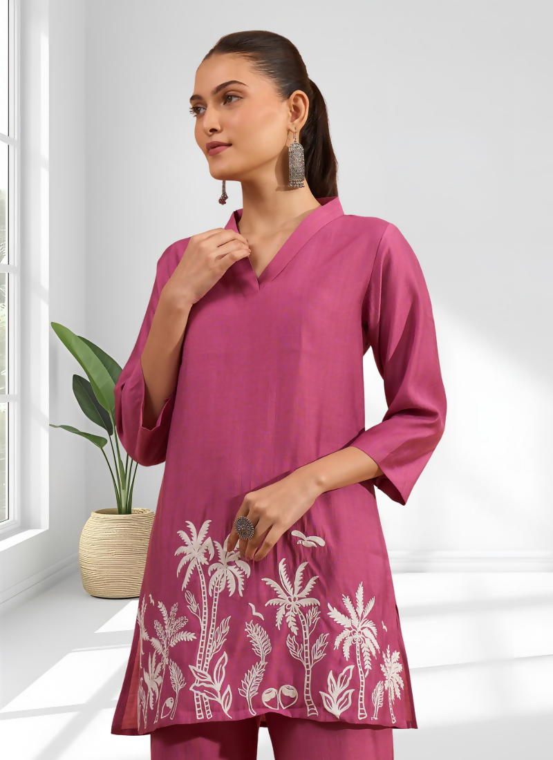 Joban Fashion Pink Silk Embroidered Readymade Cord Set