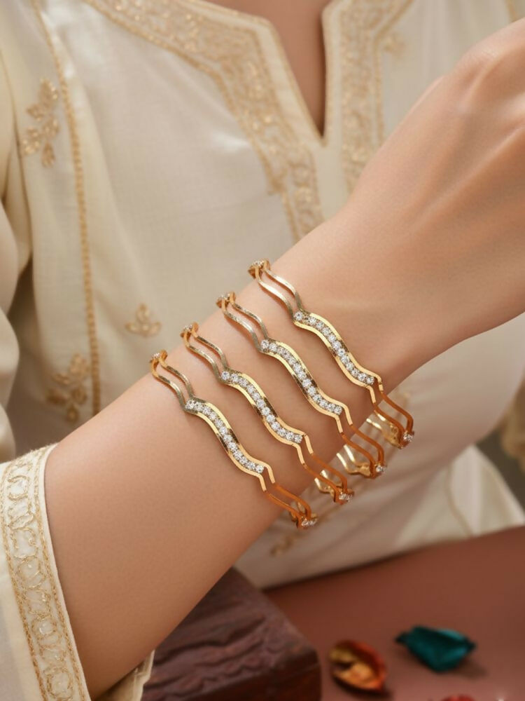 NVR Women Set of 4 Gold Plated CZ Stone Bangle