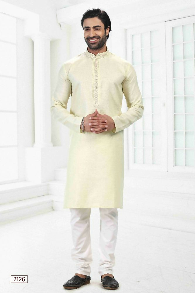 Raivat Ethnic Linen Cotton Thread Work Kurta Pajama In Pista Green Colour