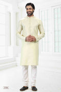 Raivat Ethnic Linen Cotton Thread Work Kurta Pajama In Pista Green Colour