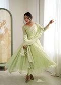 Teeya Creation Pista Color Faux georgette Embroidery Work Wedding Wear Gown