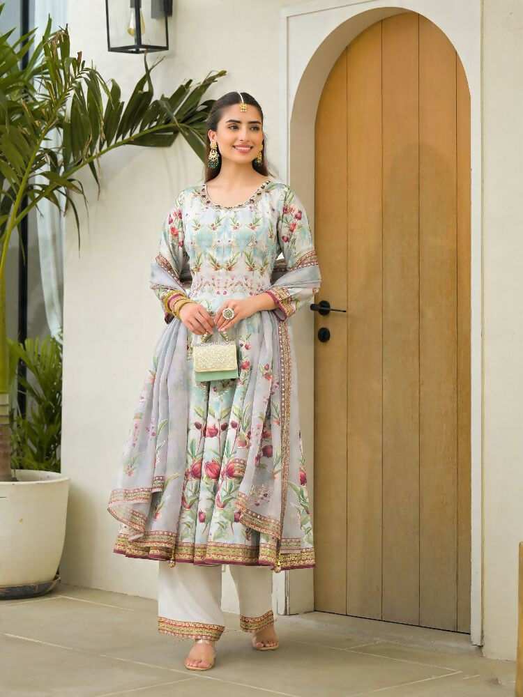 Functional Designer Sky Jam Silk Anarkali suit with Dupatta-Anbazaar