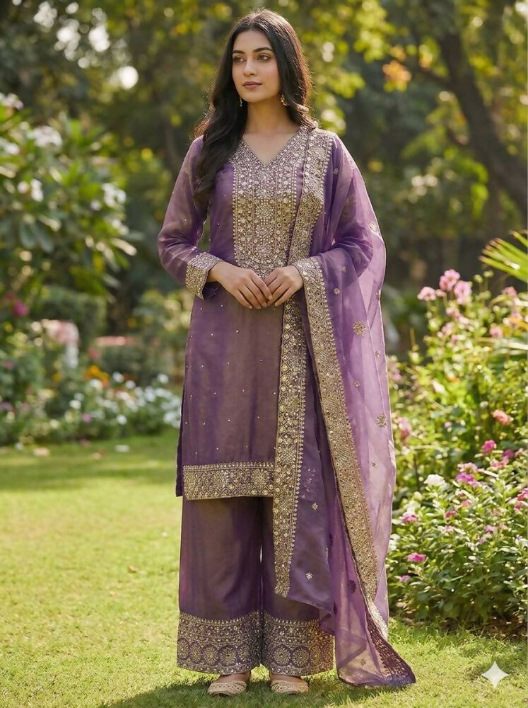 Teeya Creation Onion Color Fendy Silk Embroidery Work Wedding Wear Salwar Suit