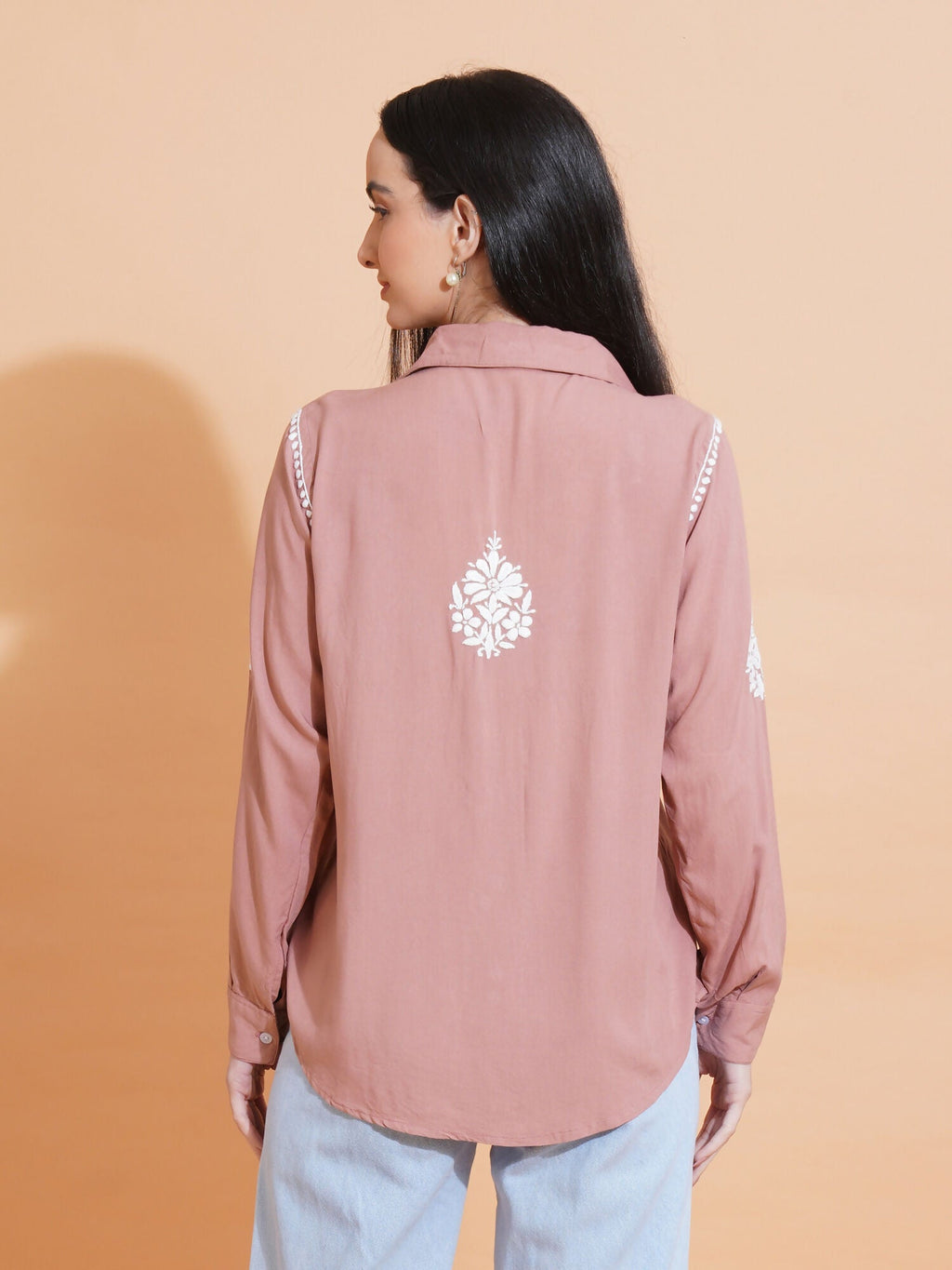 Pahnaz Modal Chikankari Handwork Shirt-Brown