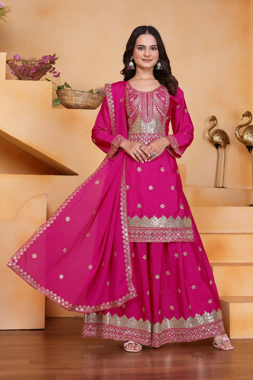 Joban Fashion Pink Silk Embroidered Sharara Set