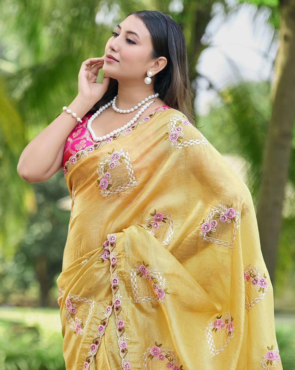Teeya Creation Yellow Color Pure Paper Silk Heavy Embroidery Work Wedding Wear Saree