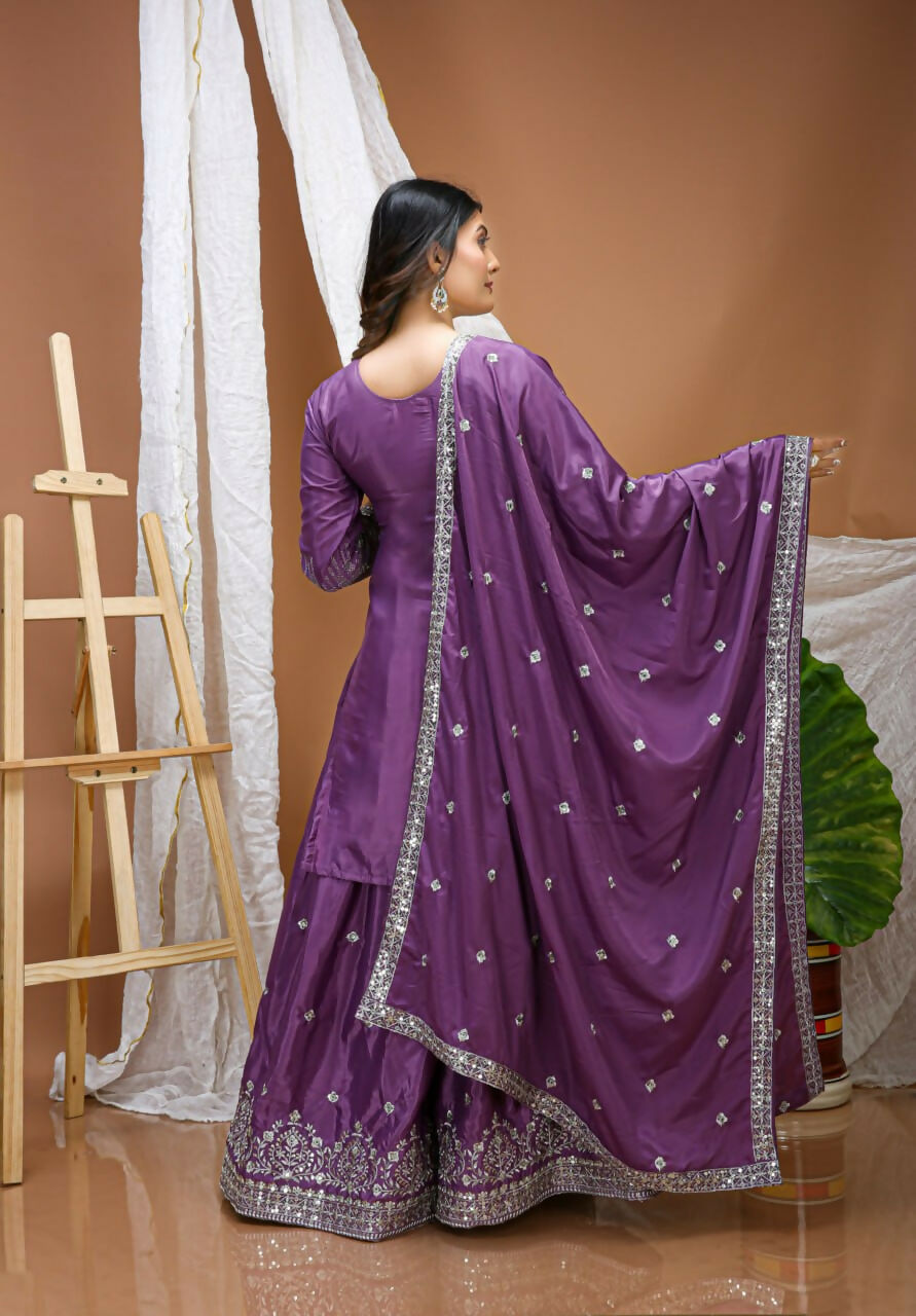 Teeya Creation Lavender Color Natural Crepe Silk Wedding Wear Trending Salwar Suit