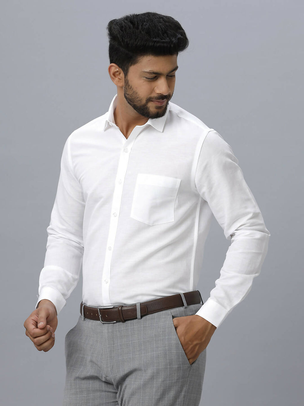 Ramraj Cotton Mens Full Sleeve Formal 100 % Cotton White Shirt