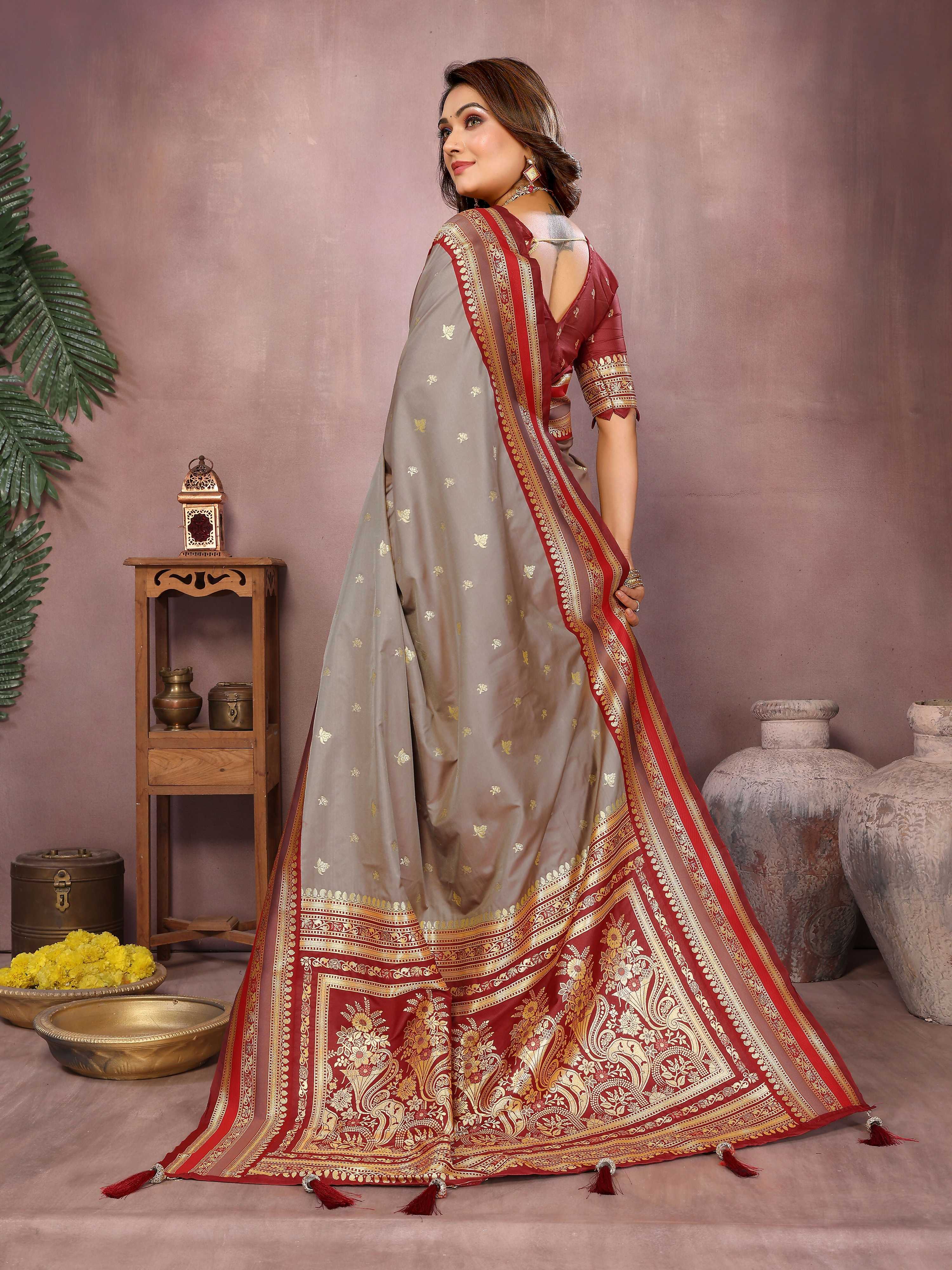 Aastha Fashion Grey Kalamkari Silk Weaving Saree