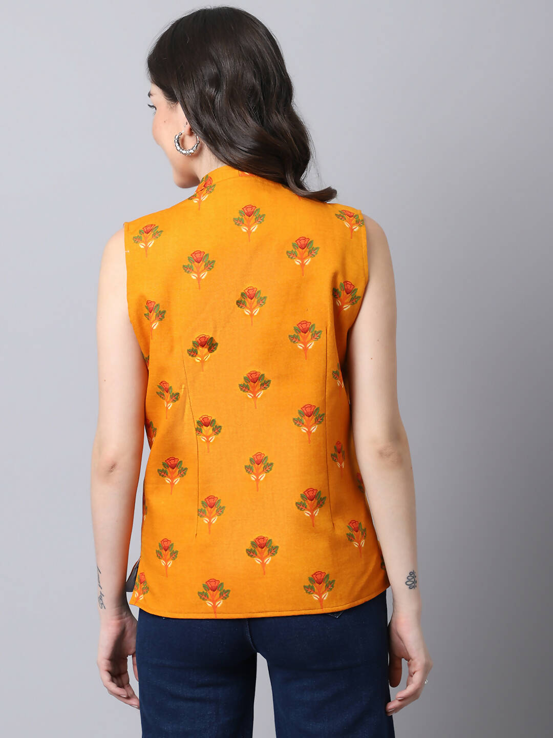 Even Apparels Yellow Viscose Rayon Open Front Waistcoat