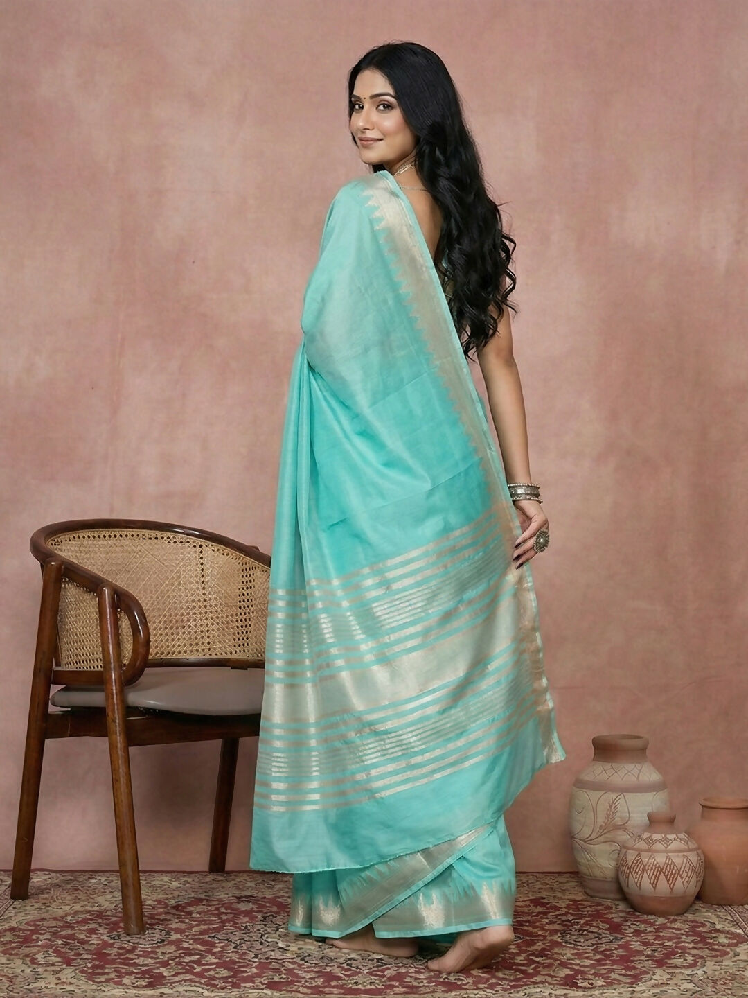 Shree Shyam Fashion Turquoise Cotton Saree