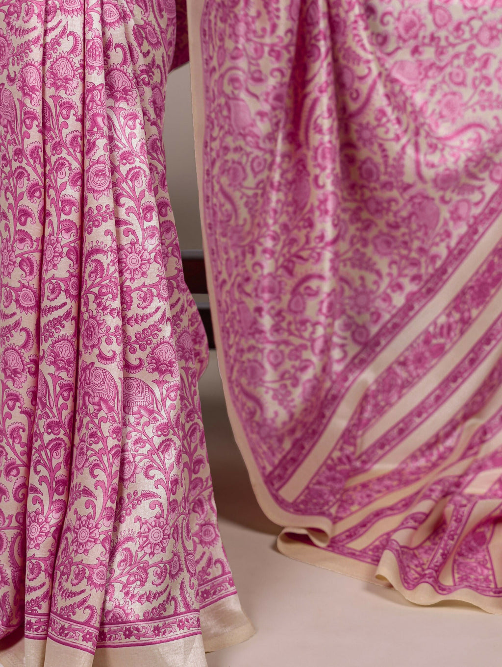 Vastranavya Pink Tussar Silk Printed Saree with Unstitched Blouse