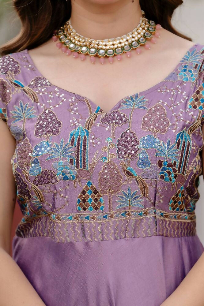 Teeya Creation Lavender Color Vichitra Silk Designer Party Wear long Gown
