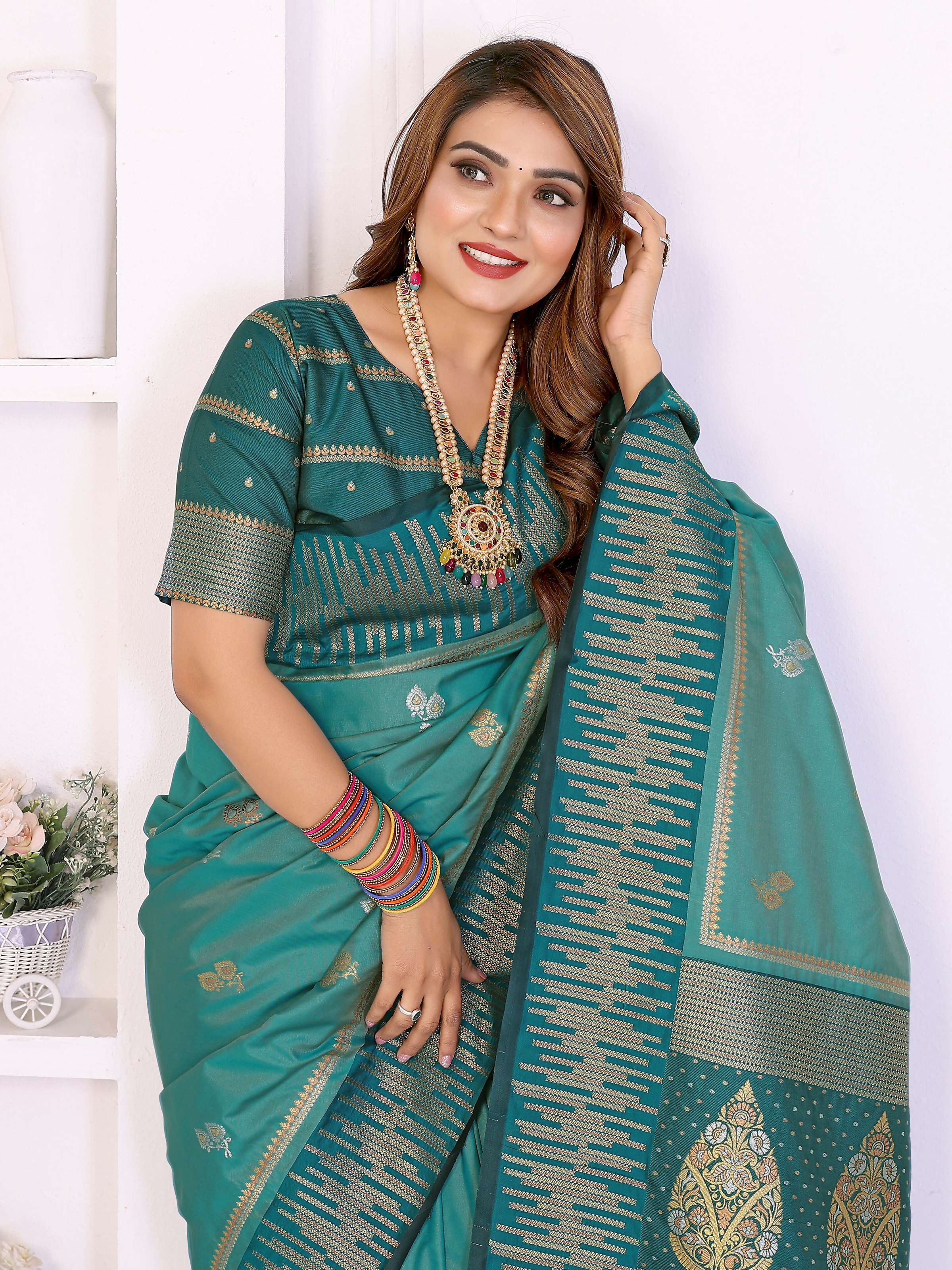 Aastha Fashion Aqua South Soft Silk Zari Weaving Saree
