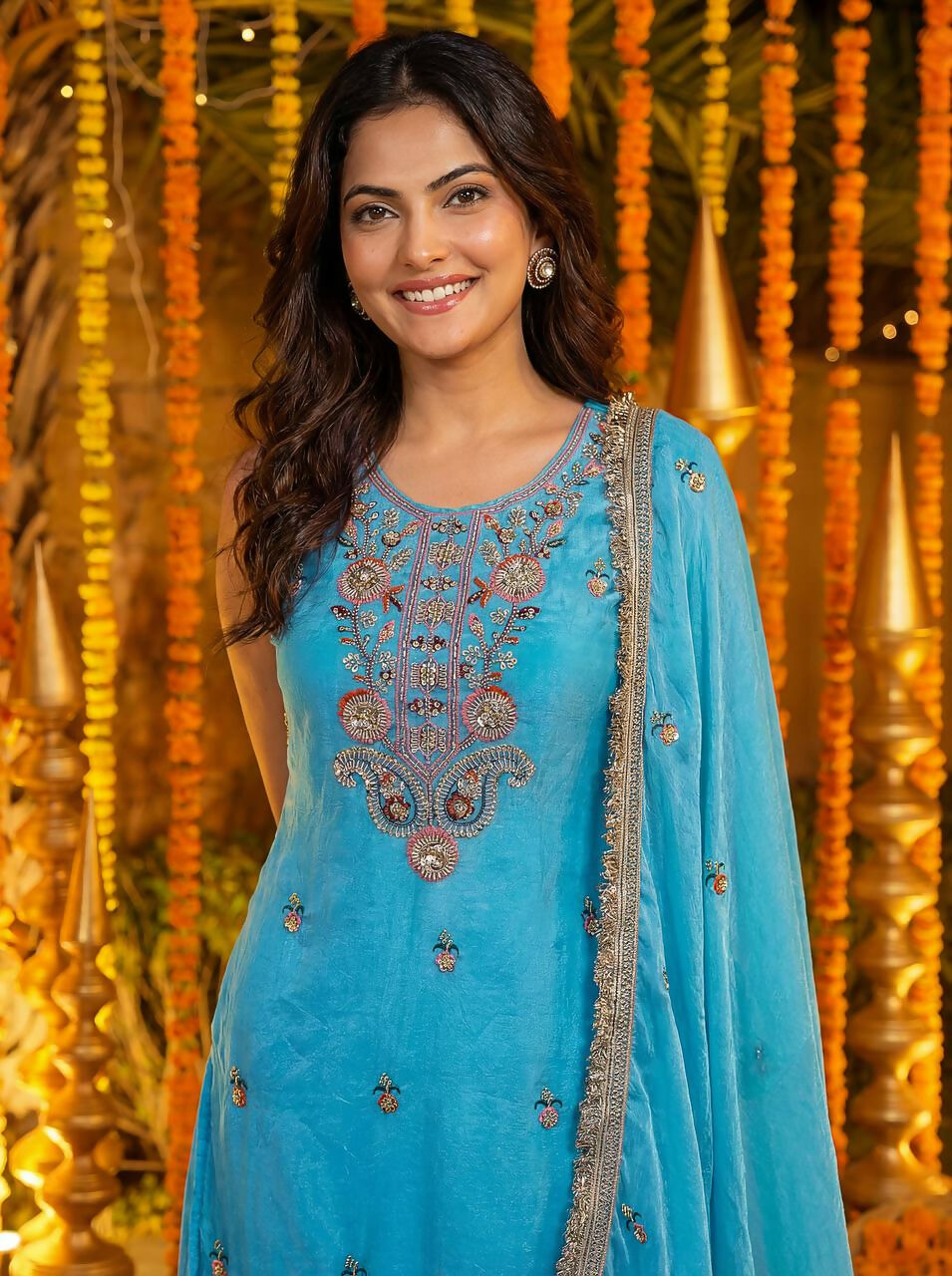 Teeya Creation Sky Fendy Silk Beads Work Designer Wedding Wear Salwar Suit