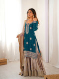 Lehenga Mart Designer Sharara Suit With Kurta, Sharara, Dupatta For Women-Teal Blue