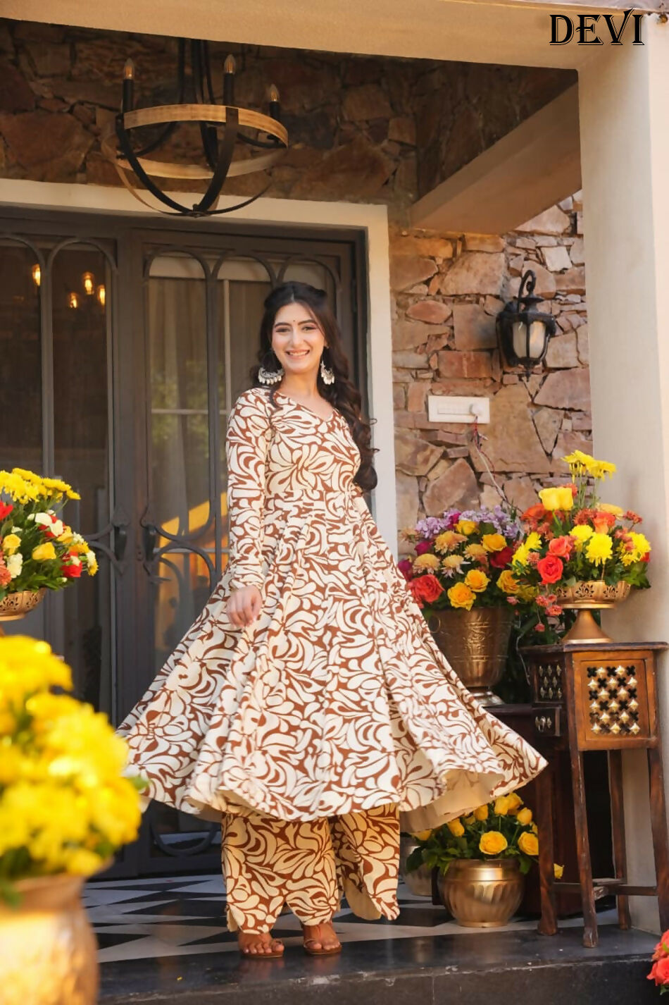 Aayaa Designer Printed Full Flared Suit