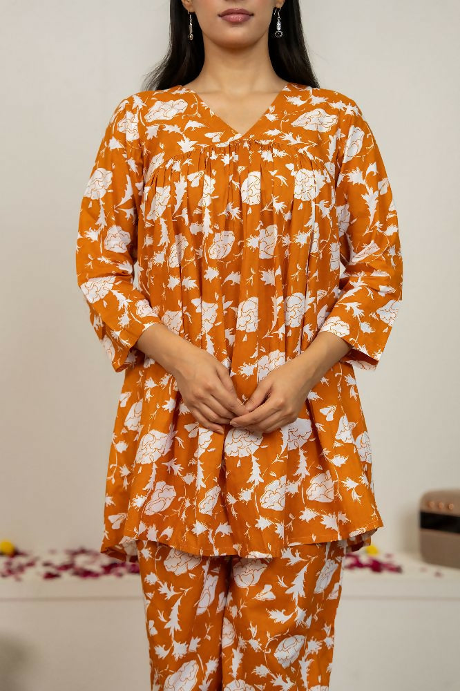 Joban Fashion Peach Hand Block Print Cotton Kurta Set