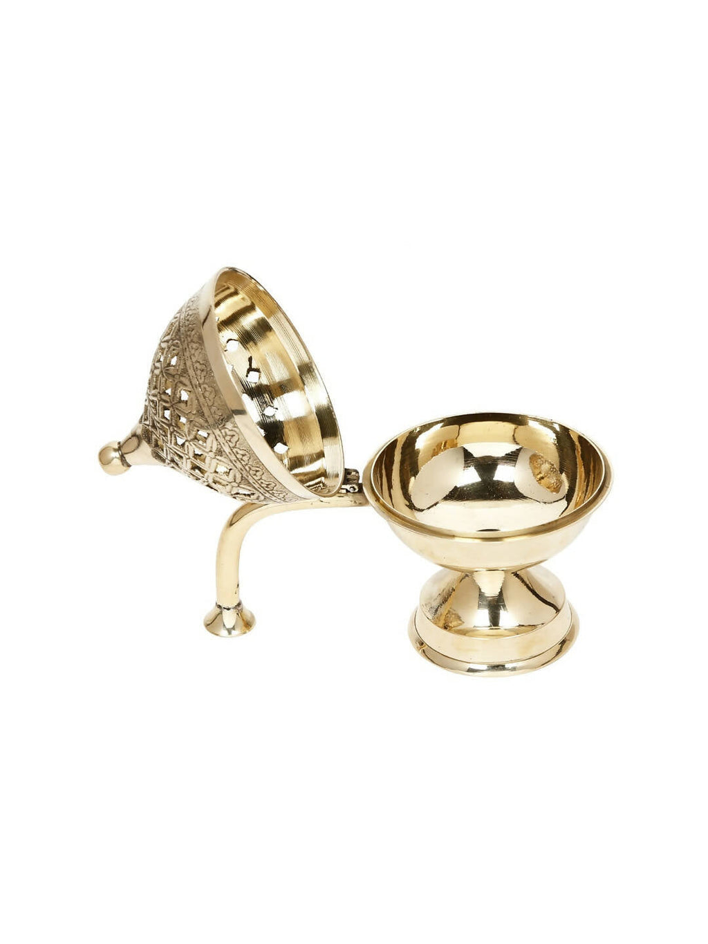 CraftVatika Gold-Toned Dhoop Dani Loban With Handle & Incense Stick Holder Showpiece