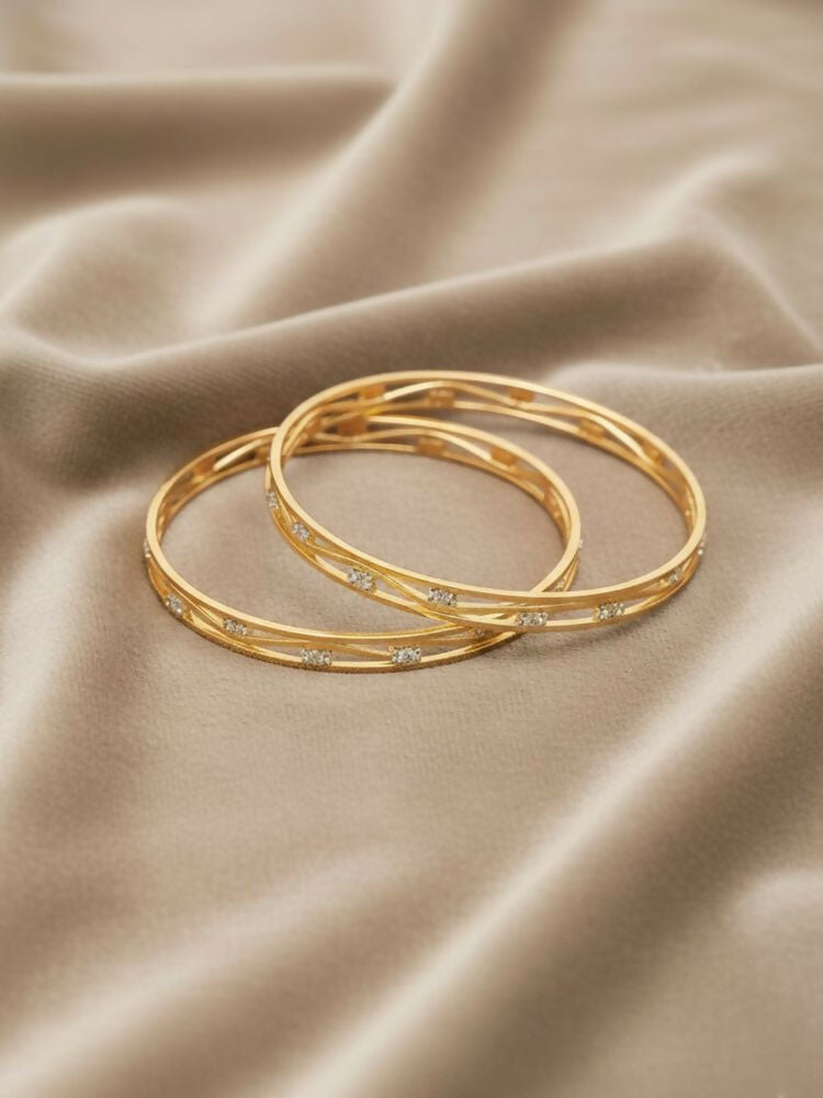 NVR Women Set of 2 Gold Plated CZ Stone Bangle