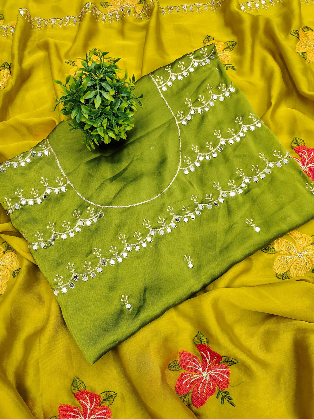 Teeya Creation Yellow Rangoli Silk Embroidery Work Party Wear Designer Saree