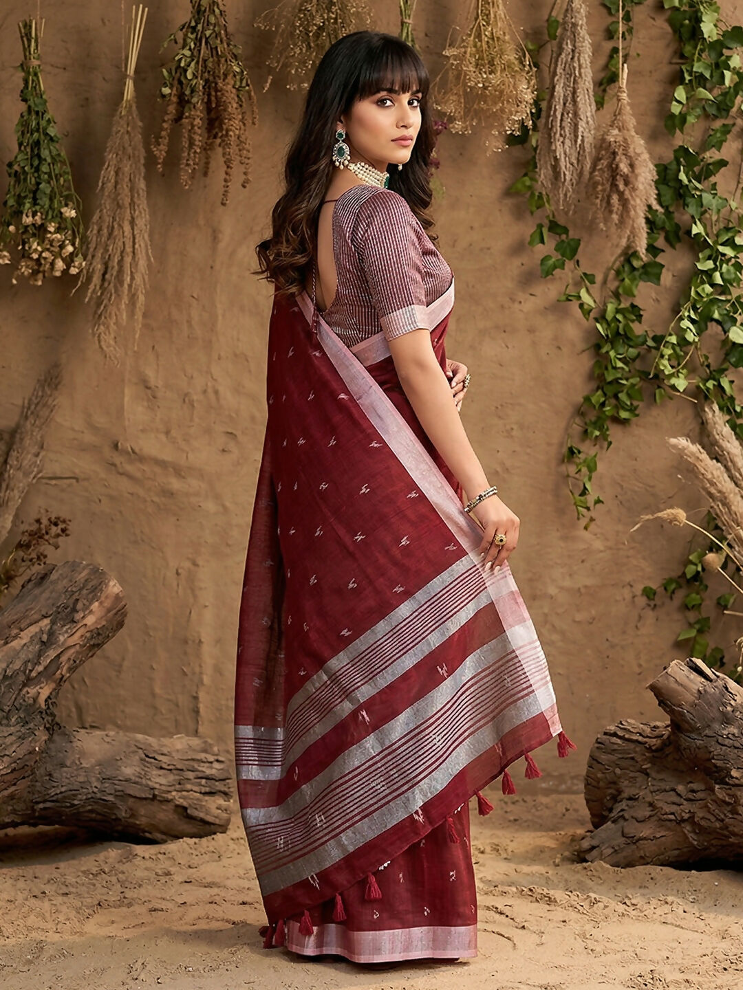 Shree Shyam Fashion Maroon Linen Cotton Saree