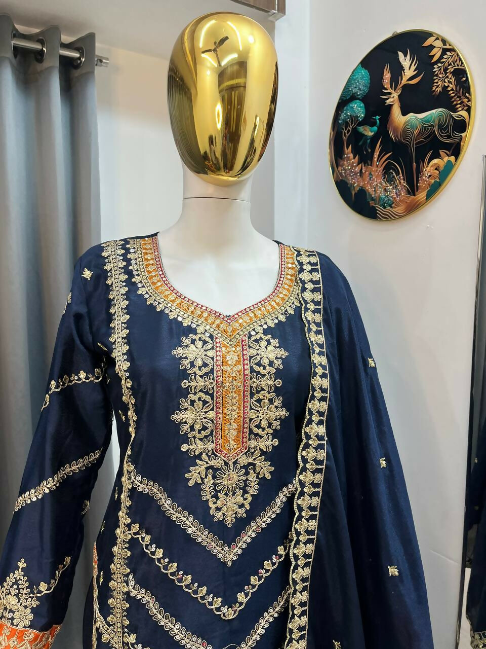 Teeya Creation Blue Color Chinon Silk Party Wear Trending Palazzo Set