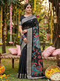 Shree Shyam Fashion Black Linen Cotton Saree