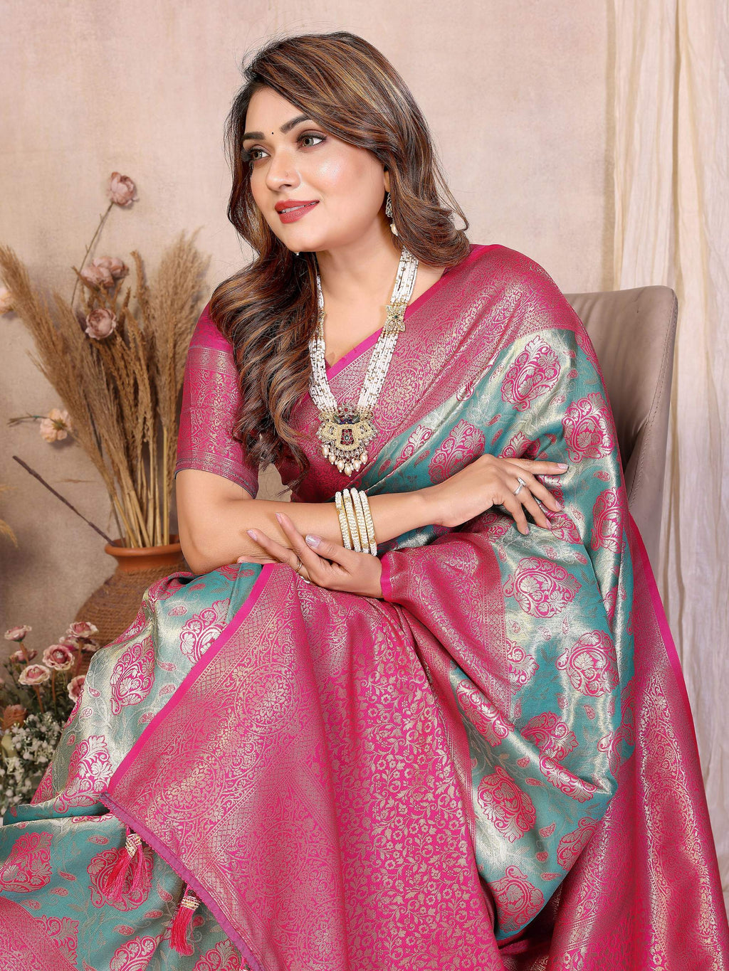Aastha Fashion Aqua Banarasi Tissue Silk Weaving Saree