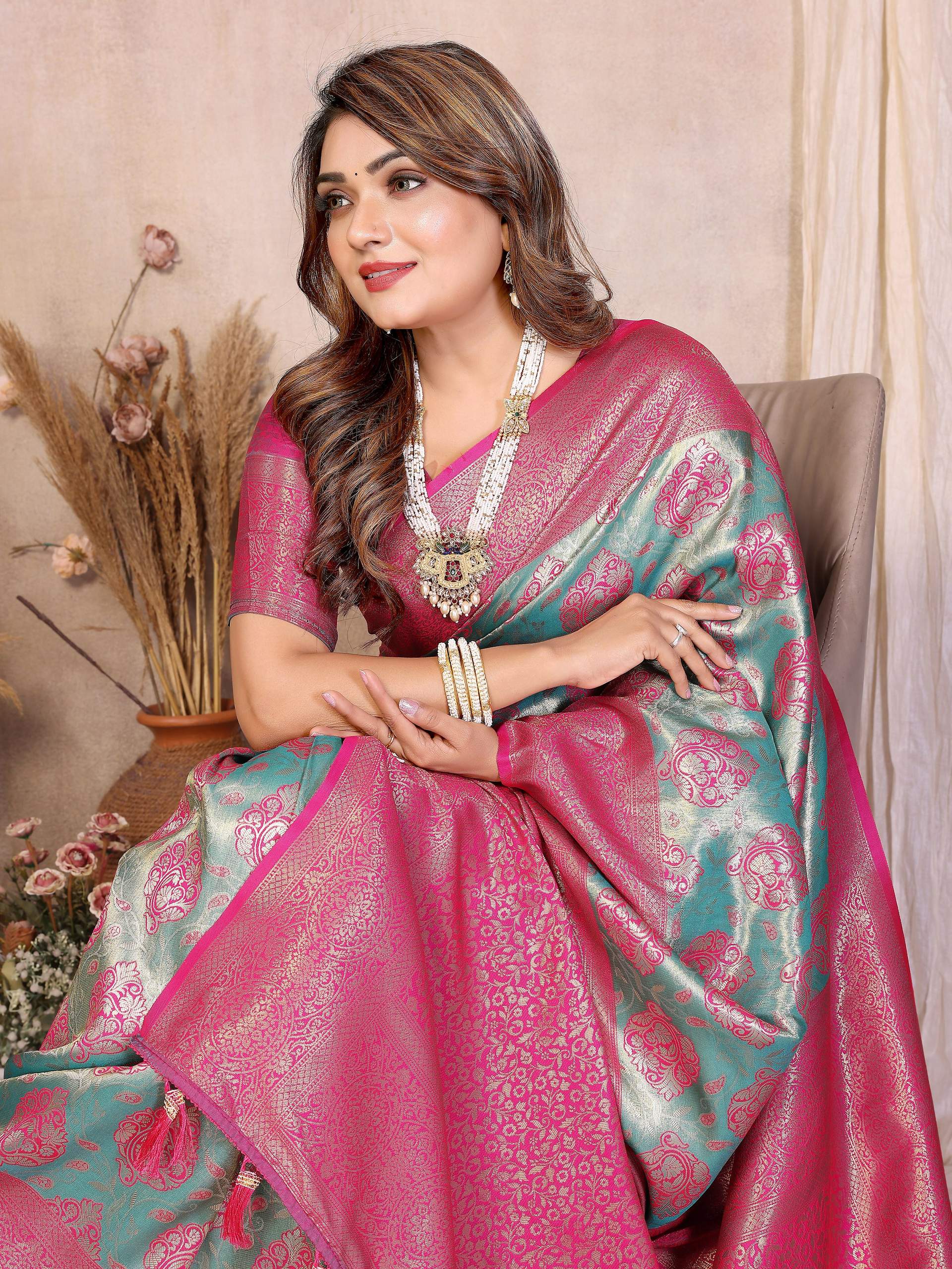 Aastha Fashion Aqua Banarasi Tissue Silk Weaving Saree
