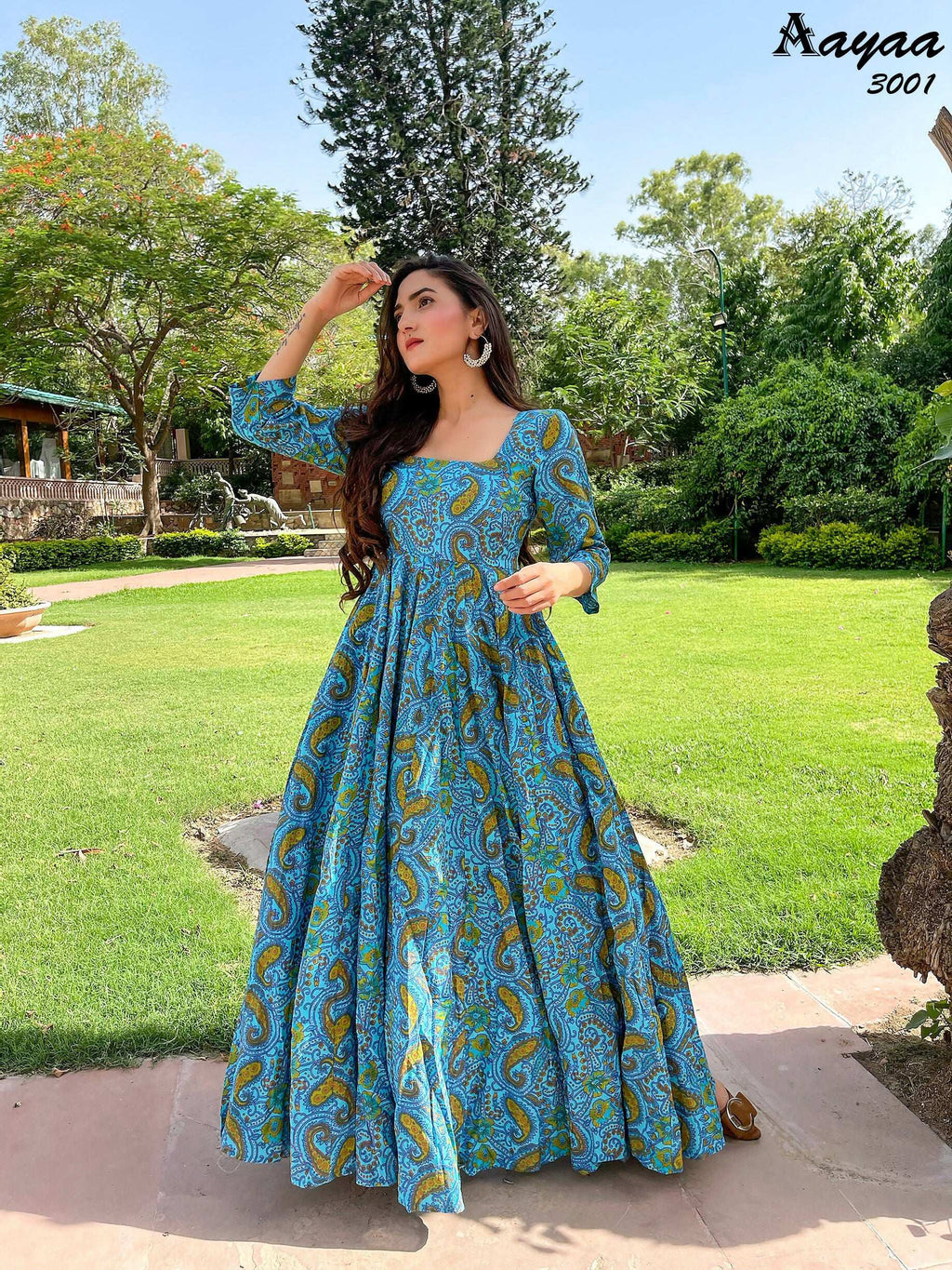 Aayaa Pure Ab Cotton Gown With Heavy Digital Print - Multi Color