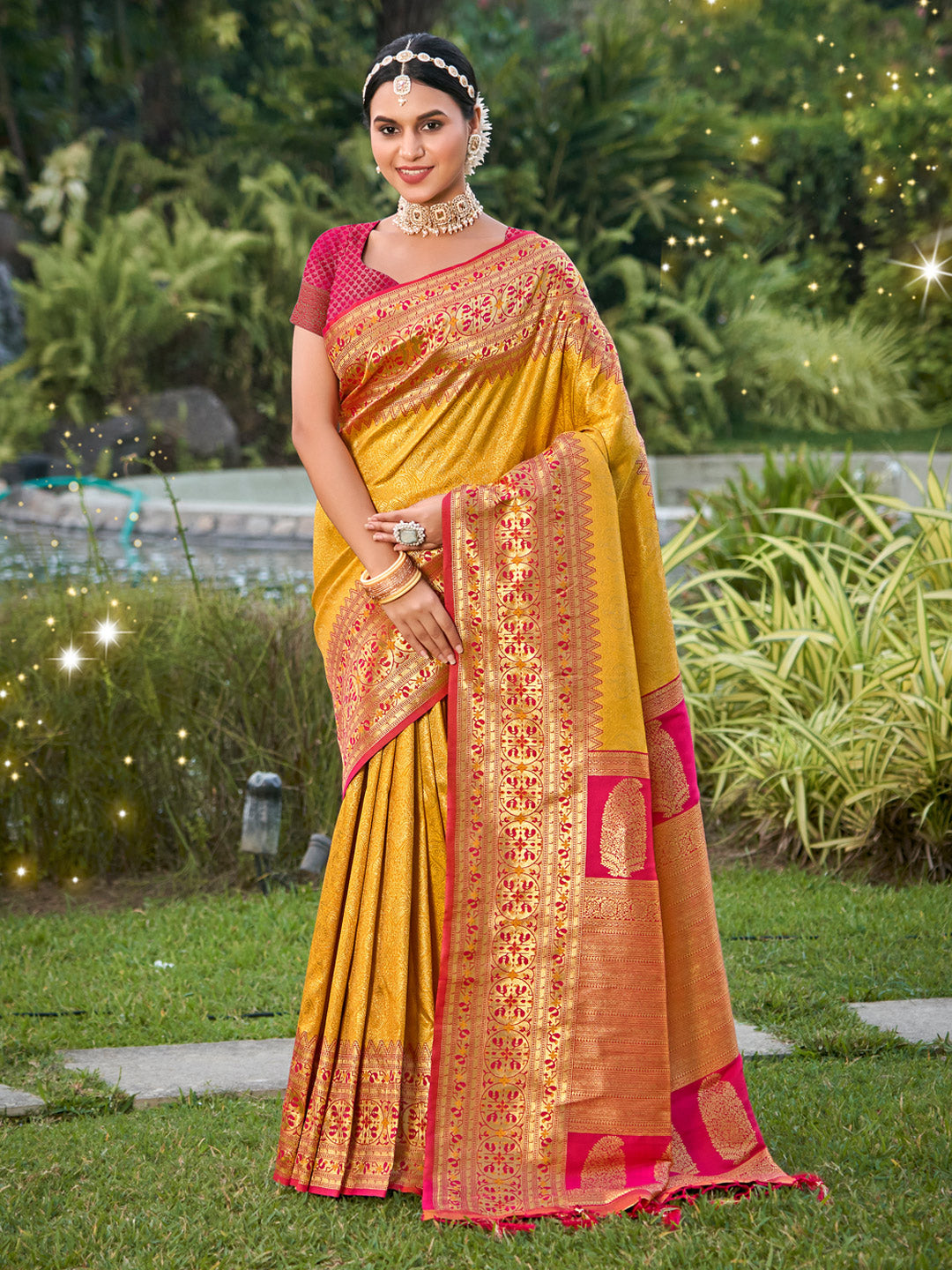 Anaita Yellow Banarasi Saree With Blouse Piece