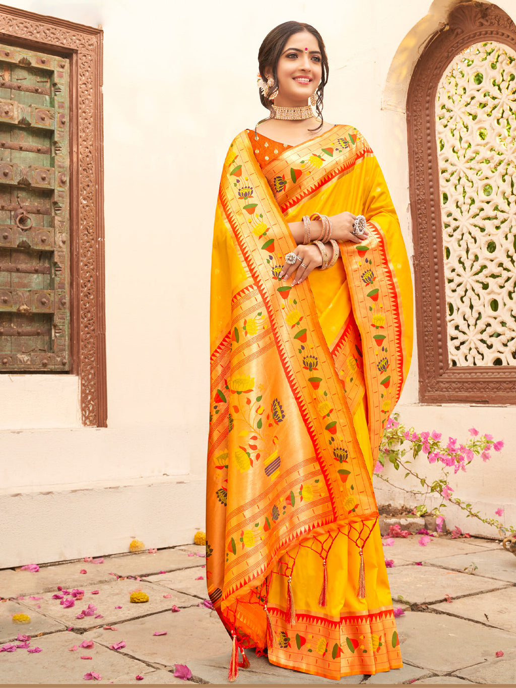 Anaita Yellow Silk Saree With Blouse Piece