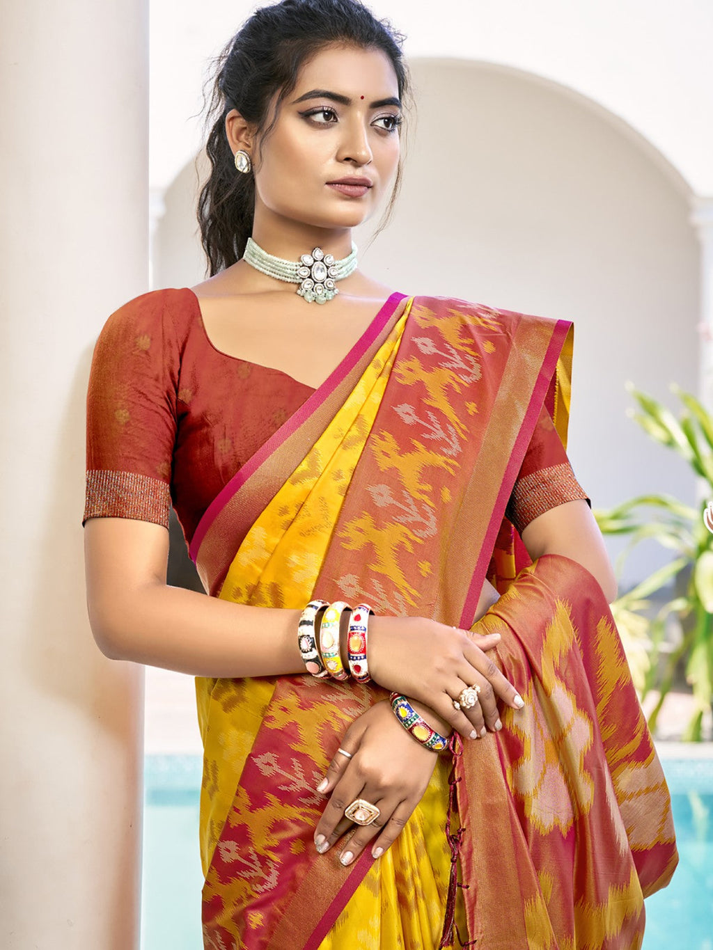 Anaita Yellow Silk Saree With Blouse Piece