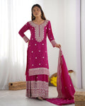 Joban Fashion Pink Kurta Set Silk Sequins , Zari, Coding & Thread Embroidered work