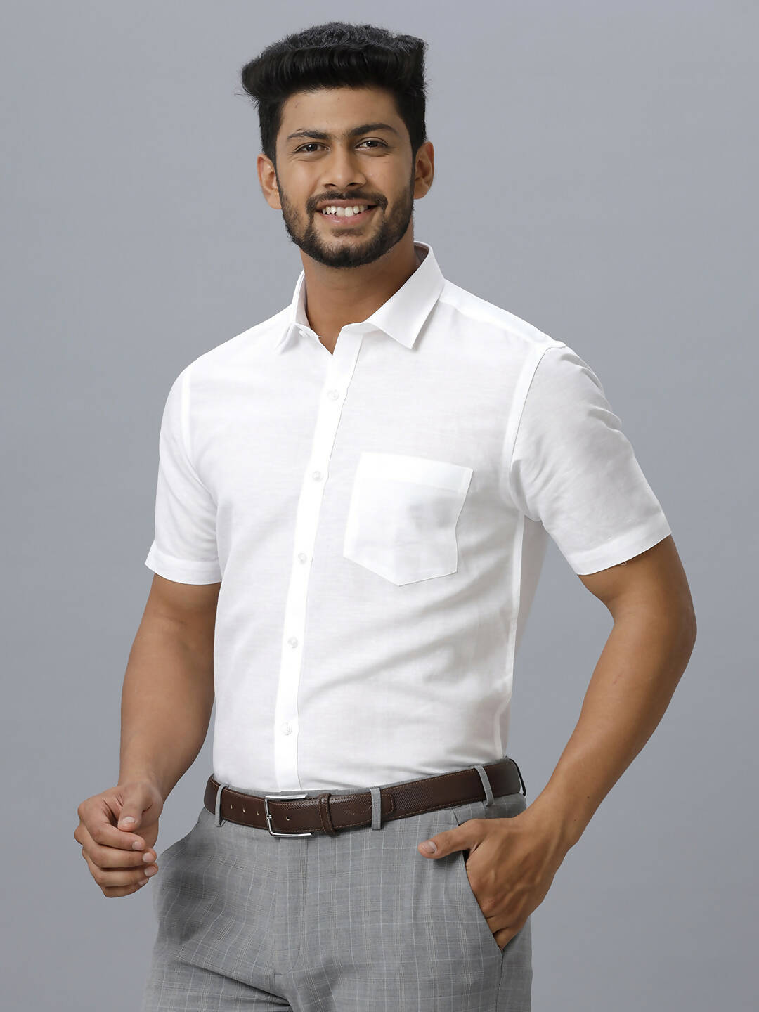 Ramraj Cotton Mens Half Sleeve Formal 100 % Cotton White Shirt