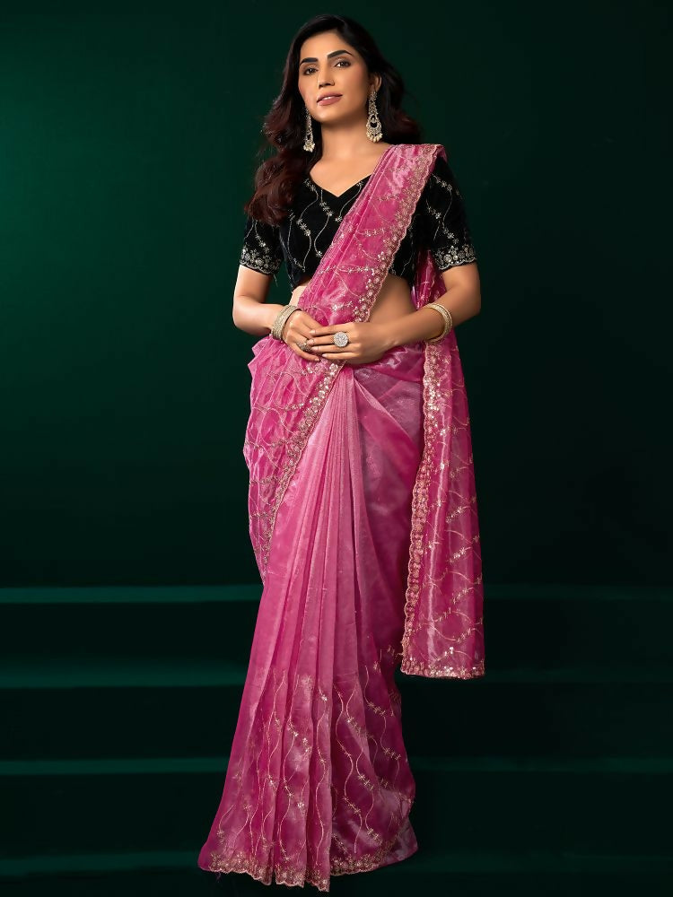 Joban Fashion Pink Net Party Wear Sarees