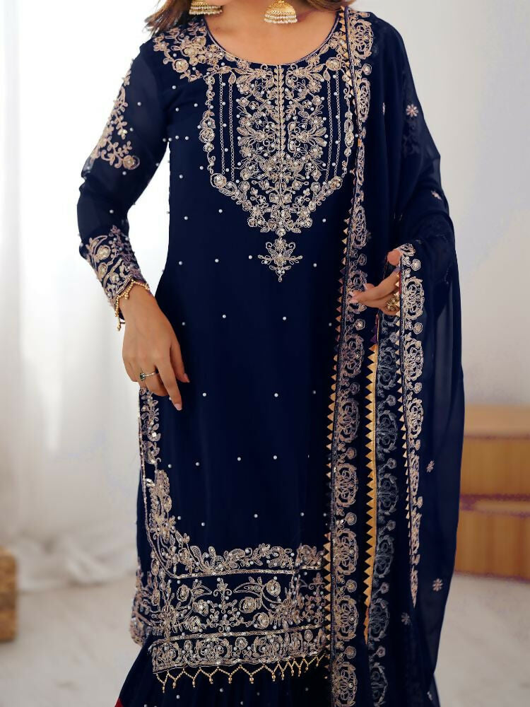 Lehenga Mart Designer Sharara Suit With Kurta, Sharara, Dupatta For Women-Teal