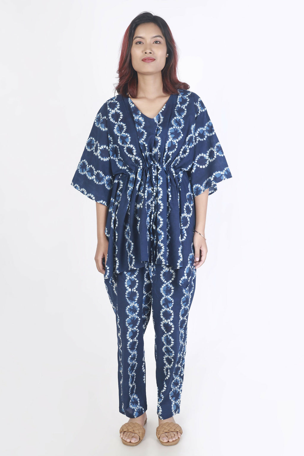 Breathables Women’S Loungewear Kaftan Cotton Blue Abstract Print Co-Ord Set