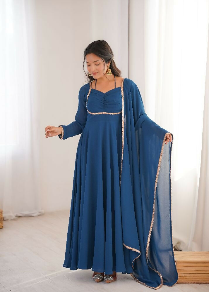 Teeya Creation Blue Faux Georgette Designer Party Wear Long Gown