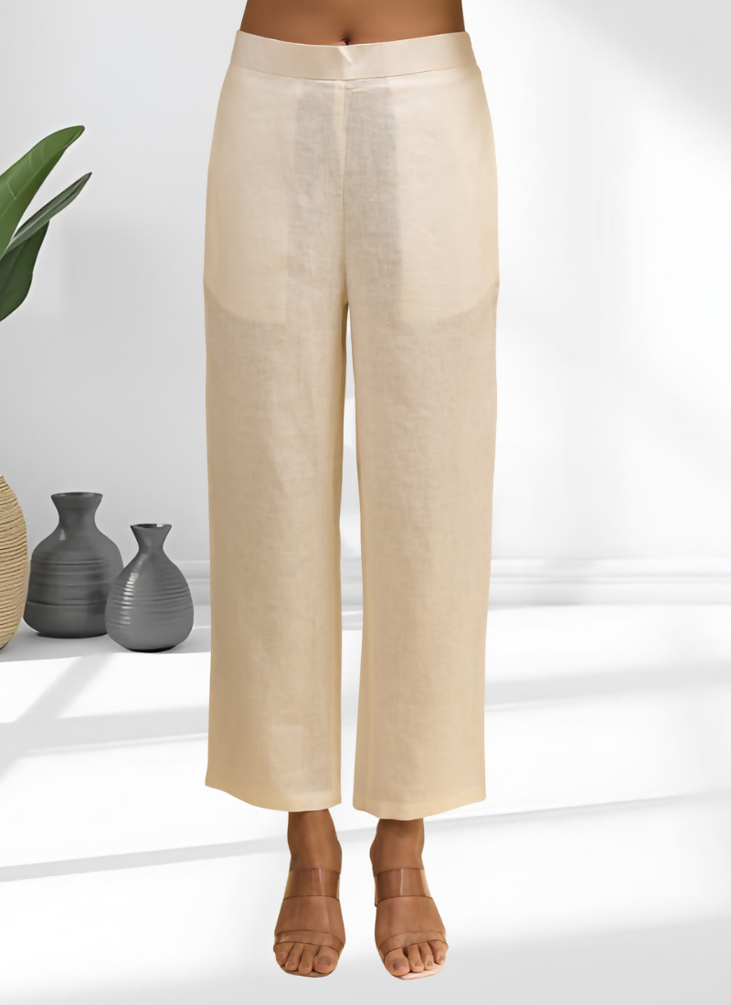 Joban Fashion Cream Linen Embroidered Readymade Long Kurta With Pant