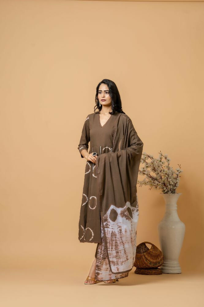 Joban Fashion Brown Tie & Dye Cotton Suit Set
