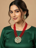 NVR Women Gold Plated Red Kundan Jewellery Set