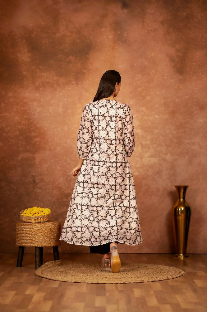 Joban Fashion Black Floral Hand Block Printed Cotton Kurta Pant Set