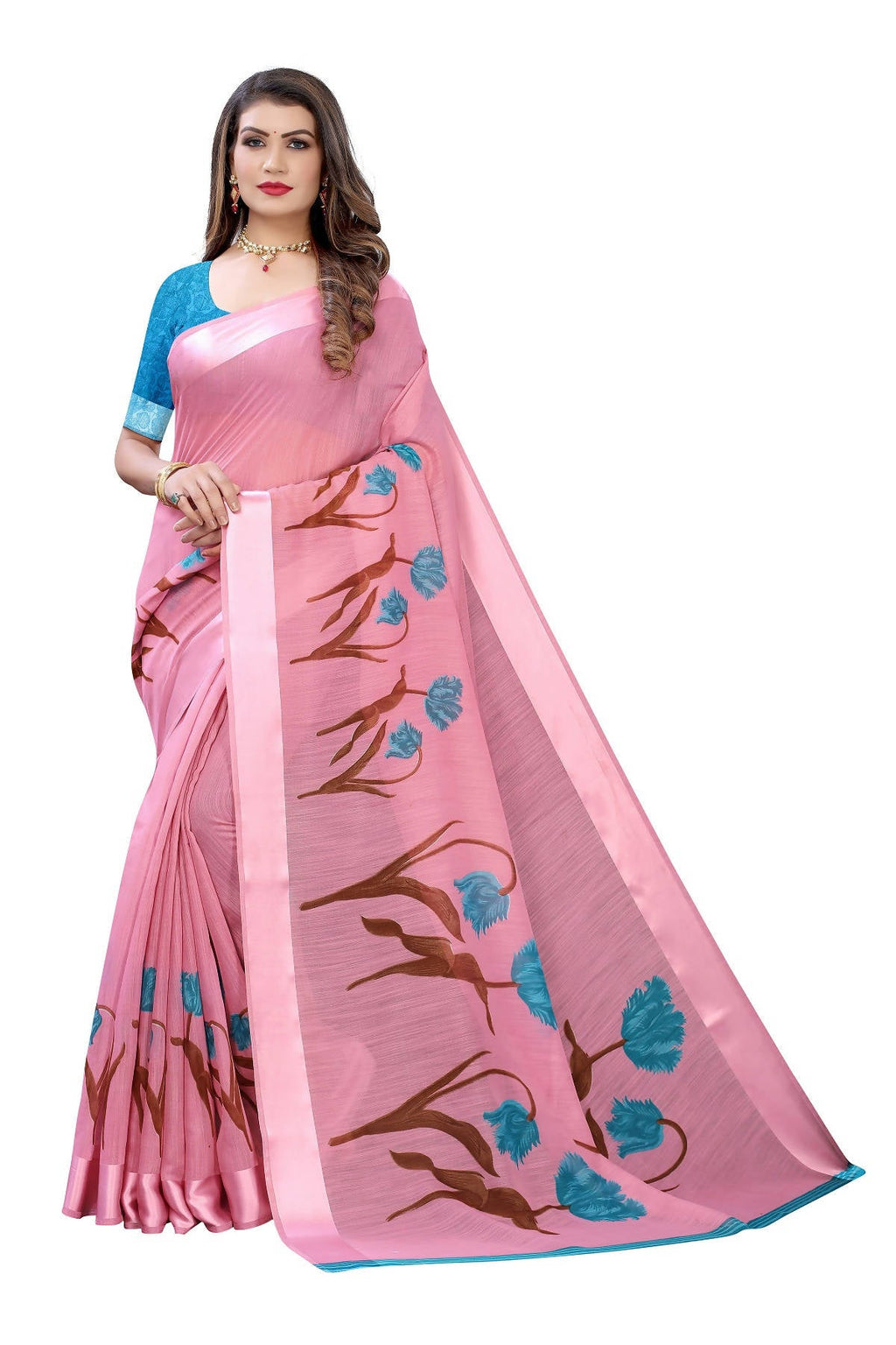 Vamika Pink Linen Satin Patta Saree (VANI PINK)