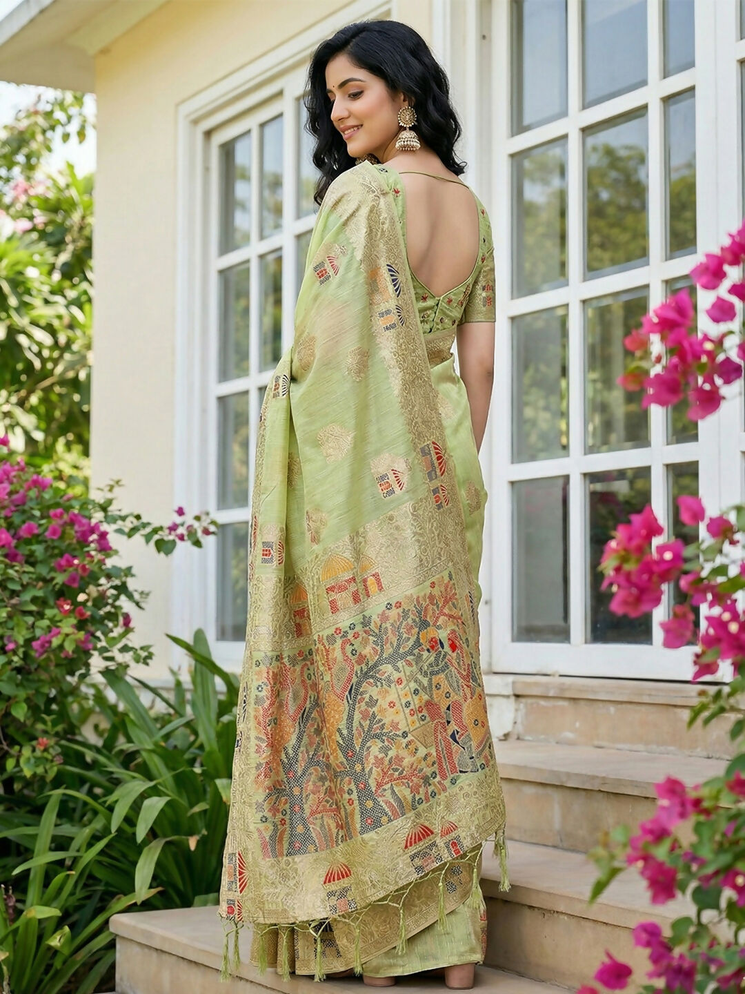 Shree Shyam Fashion Light Green Linen Cotton Saree