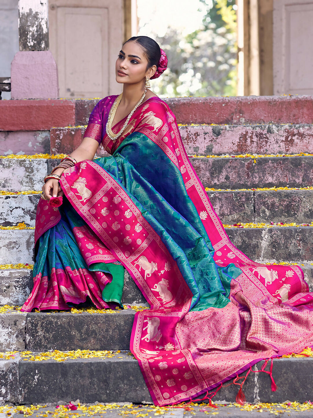 Shree Shyam Fashion Teal Soft Silk Saree